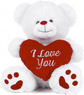 Plush White Teddy Bear with Red Heart